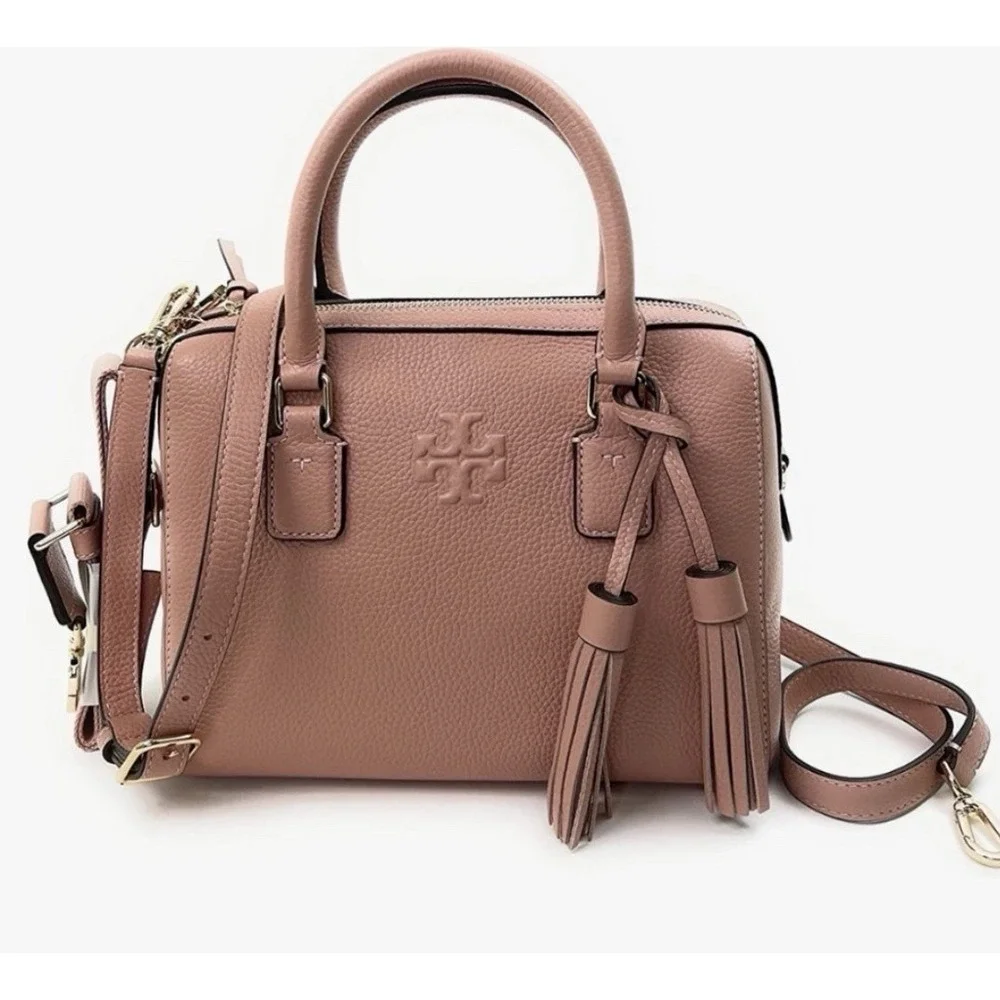 Tory Burch Thea‎ Web Small Satchel Bag & Wallet Set Pink Moon 2 Straps 796$